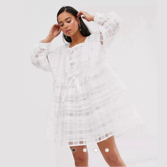 NWT Sister Jane Mini Ivory White Smock Dress w/ Front Bow in Sheer Organza - Picture 3 of 16